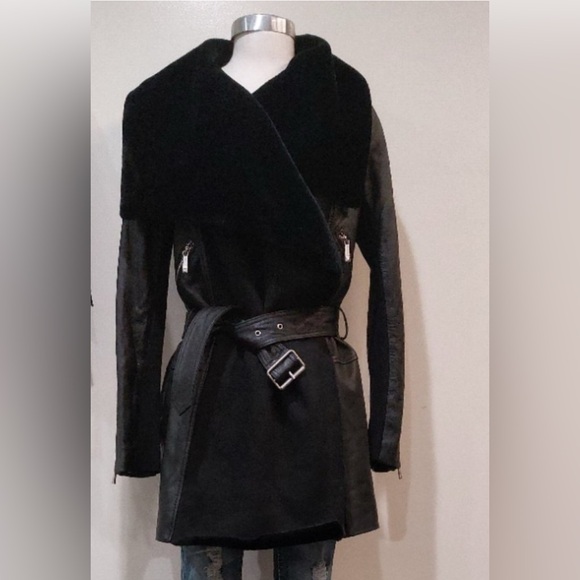 BCBGMAXAZRIAIA SUMMER FAUX FUR SHEARLING LEATHER JACKET - Picture 3 of 8